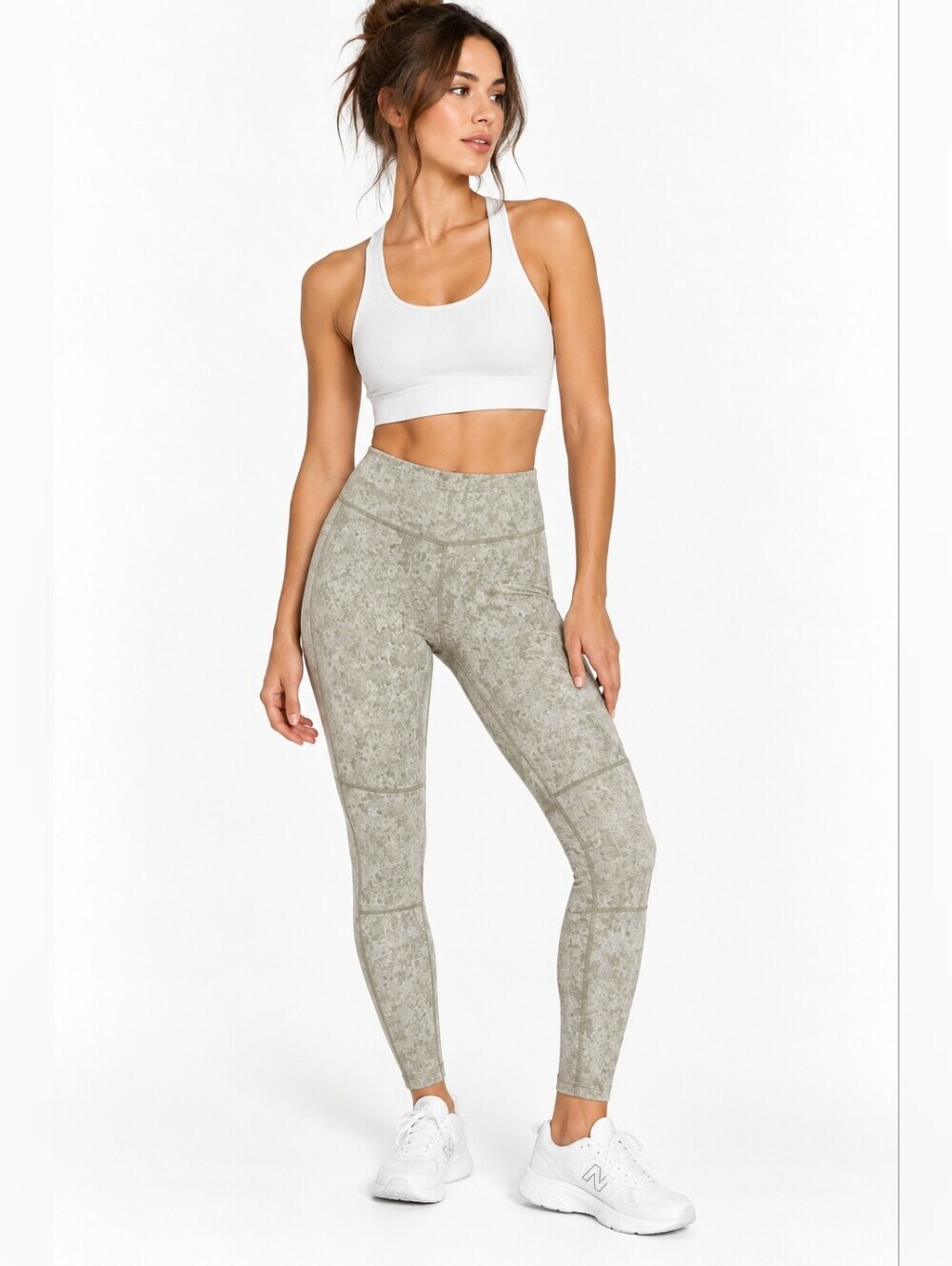 Gymshark Fleur Textured Leggings XS Washed Khaki Marl Green High Rise